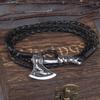 Viking Valknut Axe Leather Bracelet for Men Women Nordic Jewelry Gift with Wooden Box