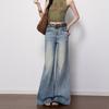 Women's Light Blue Stretch Flare Jeans - Mid-Low Rise, Slimming, Non-Sticky Texture, 2026 Spring Collection