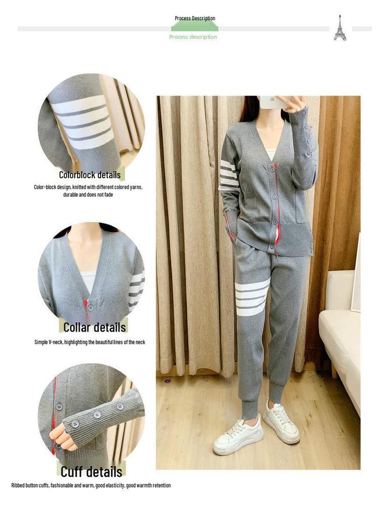 Women's Red Knit V-Neck Cardigan - Short Jacket, Trendy 2025 Style