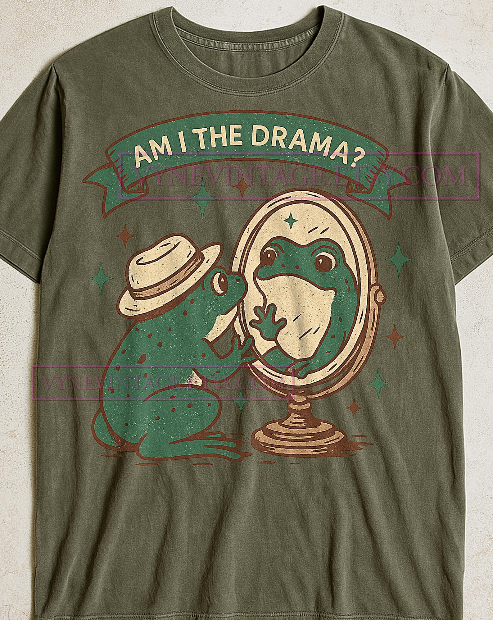Am I The Drama Frog On Mirror Shirt, Funny Meme Graphic Tee, Humorous Frog T-Shirt, Relatable Quote Shirt, Quirky Animal Tee S