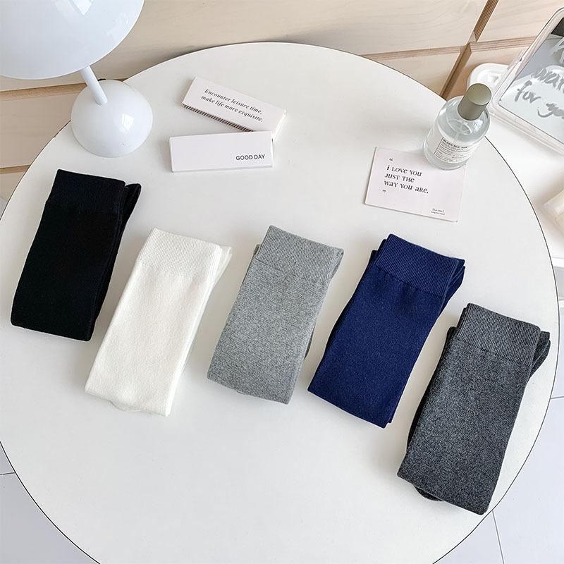 Women Stockings College Style Knitted Cotton Knee Socks JK School Girls Solid Color Black White Gray Long Socks Stockings Women