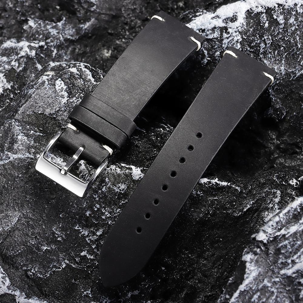 Vintage Oil Wax Calfskin Watch Band 18mm 20mm 21mm 22mm Handmade Stitching Cowhide Straps for Omega Retro Brown Black Wristband