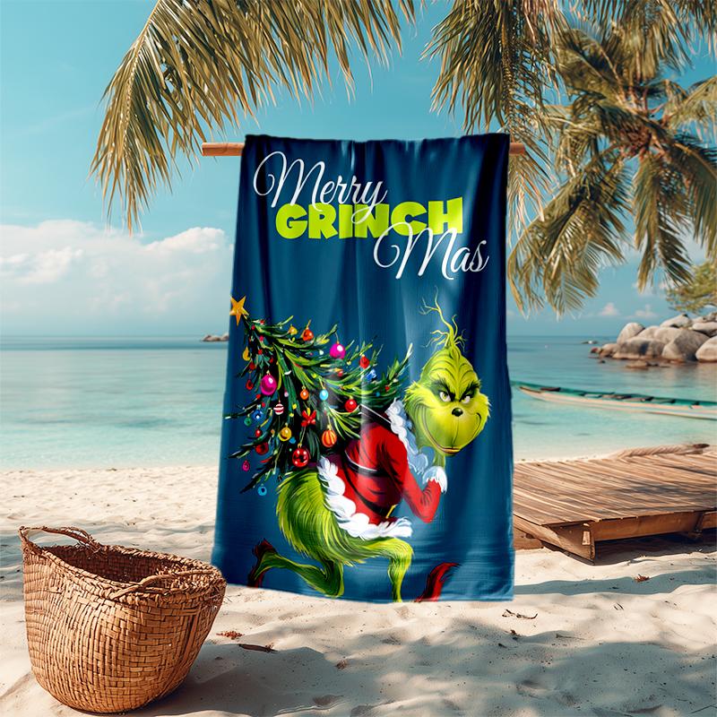 Asciugamano da spiaggia Grinch Campeggio all'aperto Asciugamano da spiaggia per vacanze nuoto Piscina all'aperto Asciugamano da bagno assorbente