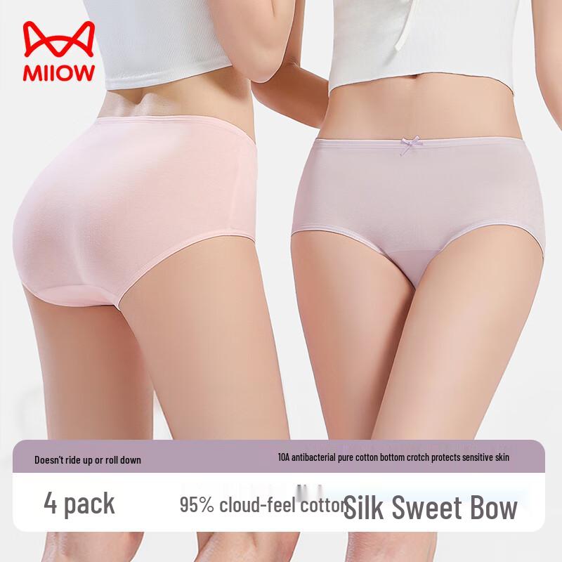 Mao Ren Sweet Bowknot Pure Cotton Antibacterial Briefs 4-Pack