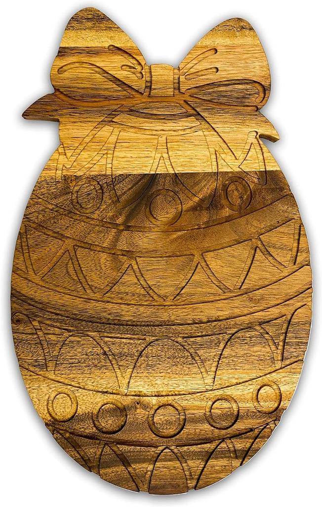 Organic Acacia Wooden Cutting Board and Serving Platter for Cheese Snacks Vegetables Fruit & Salad (Egg with Grooves 13"L X 8"W)