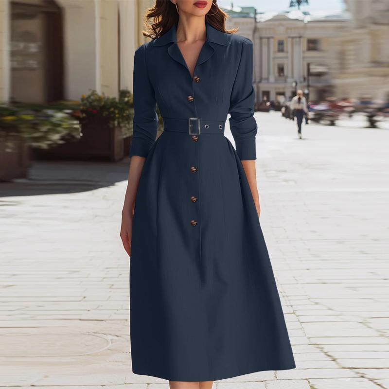 ZANZEA Lässiges Damen-Kleid mit Umlegekragen und langen Ärmeln