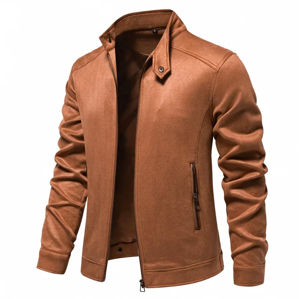 Giacca da uomo Autunno Inverno con colletto alla coreana, cerniera, scamosciata, moda, casual da lavoro, cappotto in ecopelle da uomo