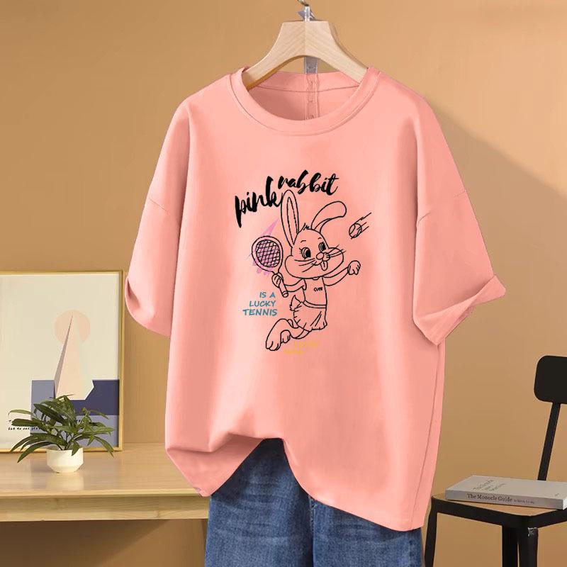 Damen 2025 Übergröße Locker geschnittenes 100% Baumwoll Kurzarm Cartoon T-Shirt - Schlankmachendes, Bauch kaschierendes Casual-Design