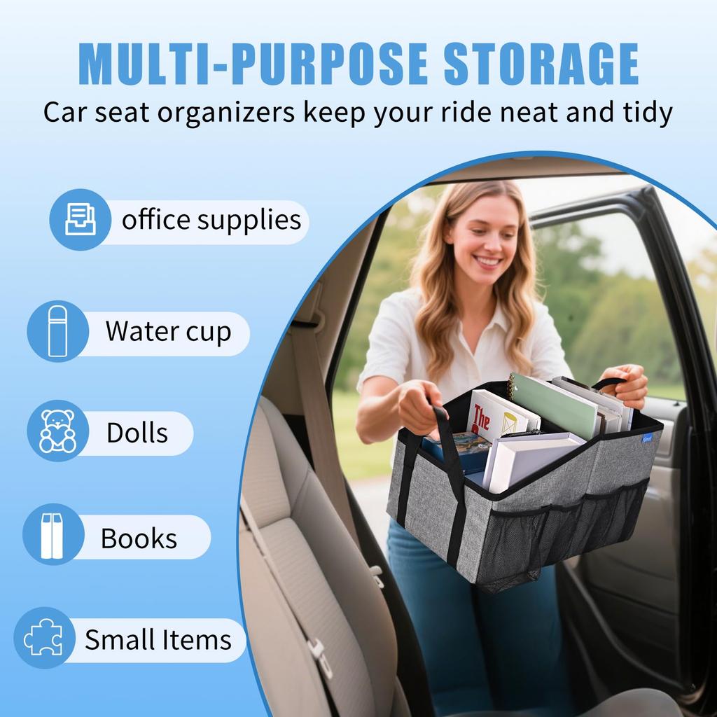 Smof Foldable Car Storage Box with Multiple Pockets and Drink Convenient storage for car and passenger Large capacity for organizing and Holder.