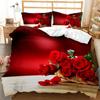 Rose Duvet Cover Set Pink Rose Pattern Bedding Set Blossom Flower Theme Comforter Set Girls Women Elegant Polyester Bedding Set