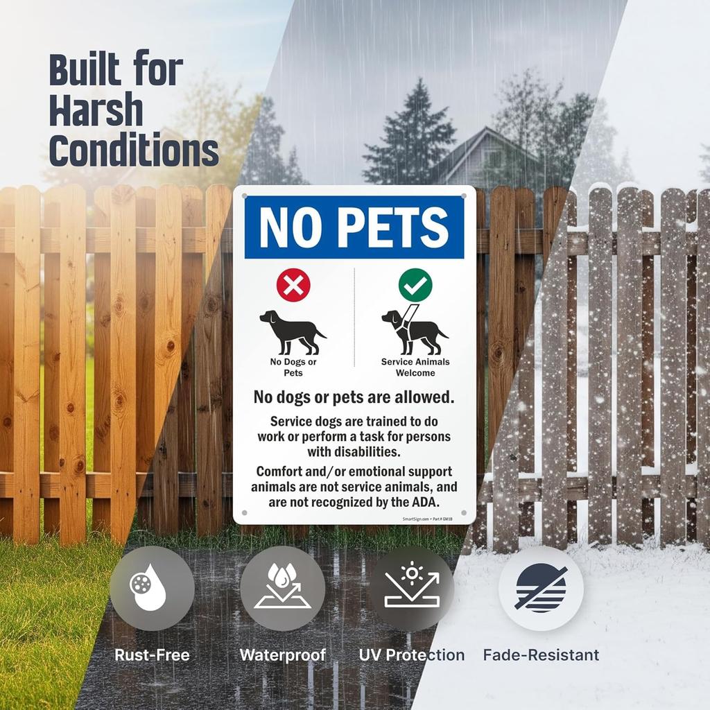 SmartSign 14 x 10 inch “No Pets - No Dogs Or Pets Allowed, Comfort/Emotional Support Animals Not Service...” Metal Sign, 40 mil Laminated
