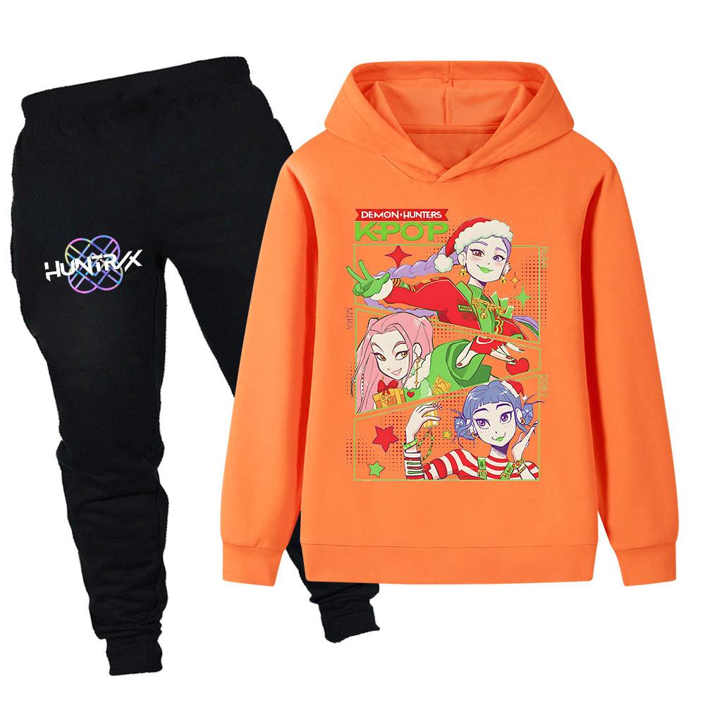 PB1263 Kinder Jungen Mädchen Kpop Mira Zoey Rumi Weihnachts-Print Langarm Kapuzenpullover Hose Hosen Kleidung Sets