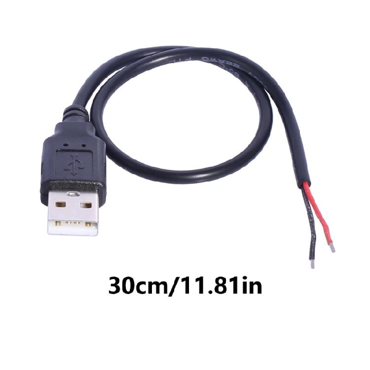 USB Power Pigtail Cable USB Male to 2 Pin Bare Wire Open End Power Pigtail Cord for LED Fan Camera Accessories
