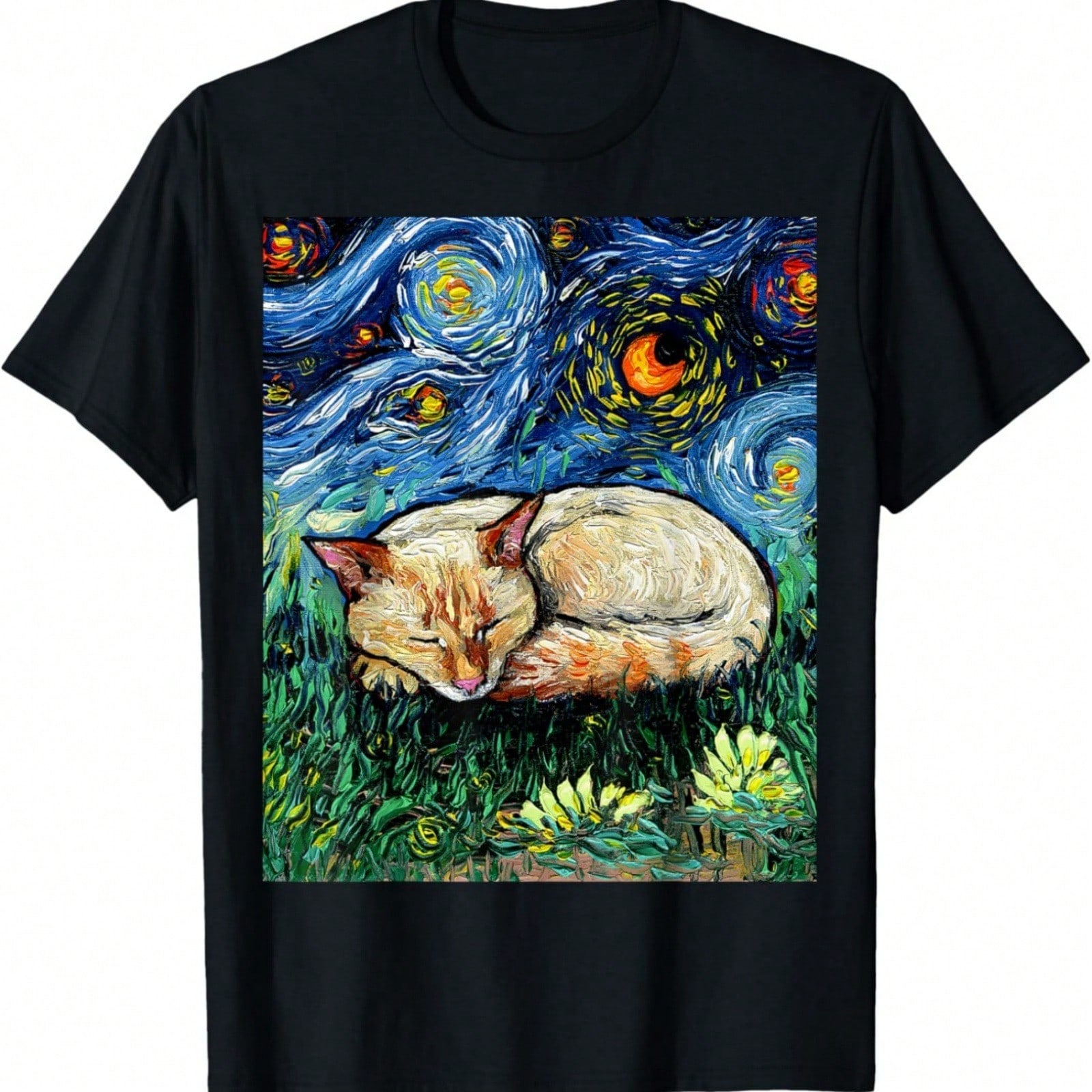 Sleeping Flame Point Siamese Cat Starry Night Pet Art By Aja T-Shirt S разноцветный