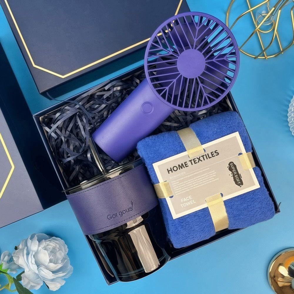 3IN1 Souvenir Gift Set Fan/Towel/Cup with Paper Bag Practical Gift Sets Luxury Stylish Design Gift Box Set Personalized Gifts