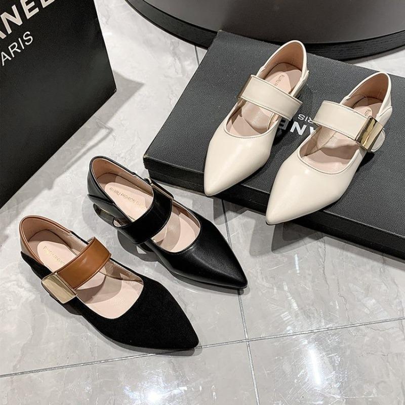 Fashion French Style Women Nature Suede High Thick Heels SmallHut New 2025 Spring Square Toe Pumps Elegant Lady Metal Decoration Shoes