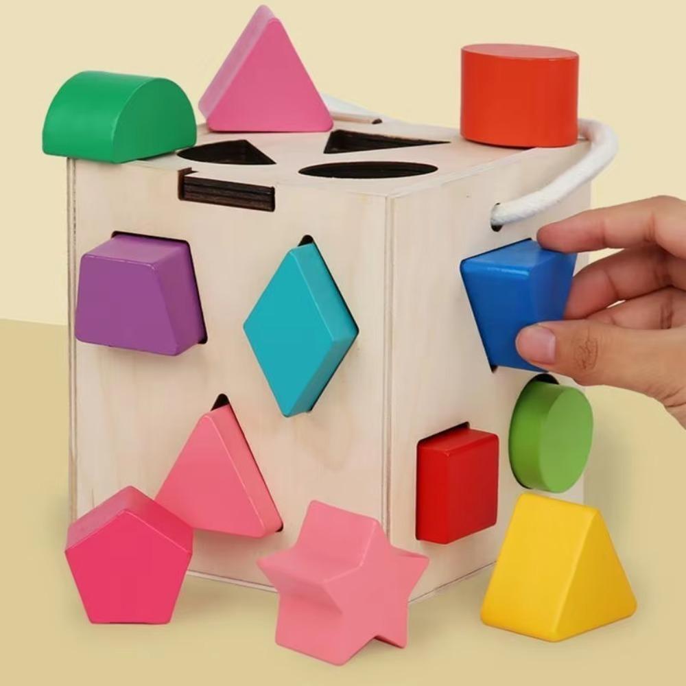 13 Hole Montessori Shape Sorter Square Box Building Blocks Montessori Shape Matching Toys  Baby