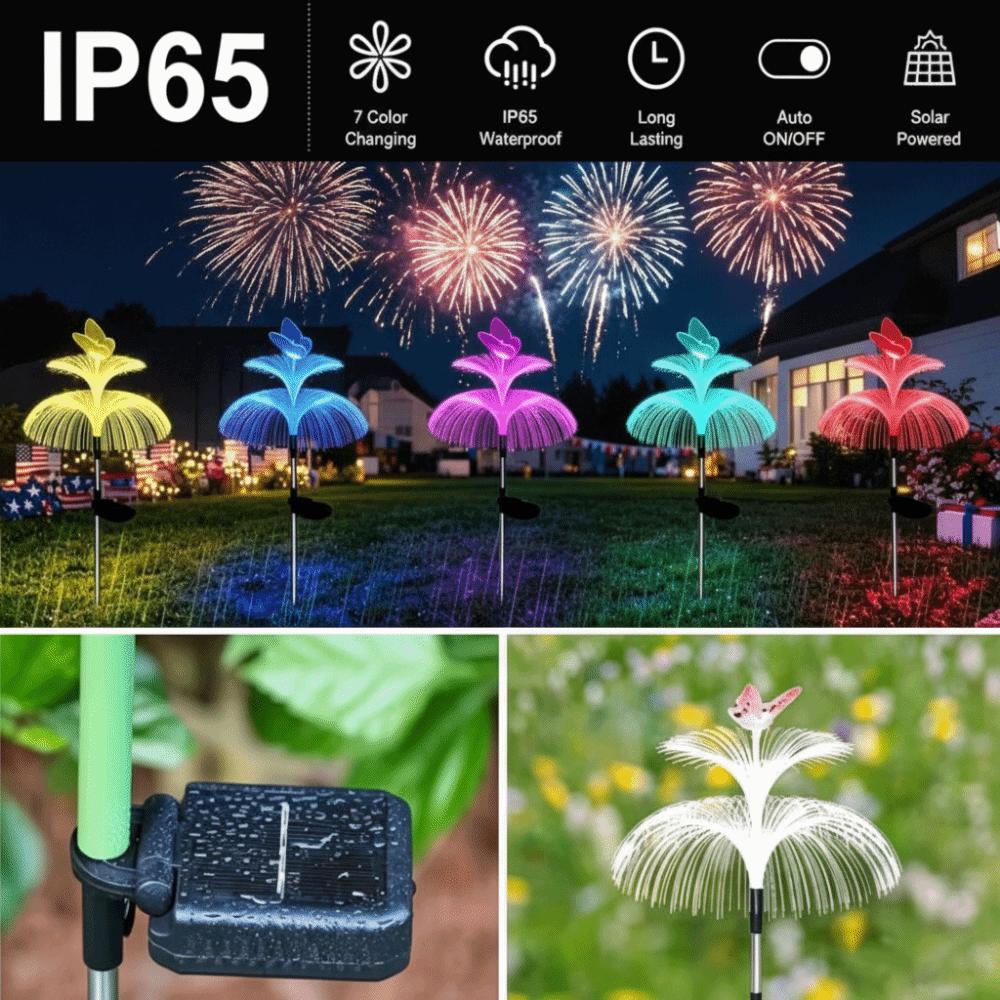 Colorful Outdoor Solar Light Waterproof Jellyfish Lawn Light Fiber Optic Lamp Yard/Pathway Decor
