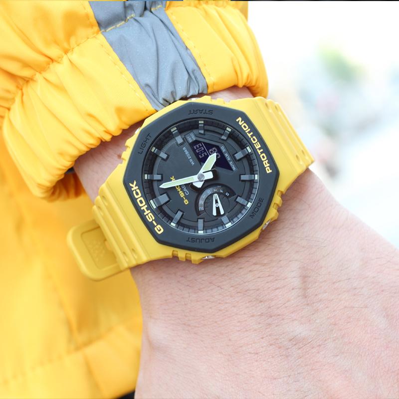 Casio LCD/Pointer Dual Display Series Octagonal Farmhouse Oak Bruce Lee Color Matching Street Retro Waterproof Sports Quartz Movement GA-2110SU-9A