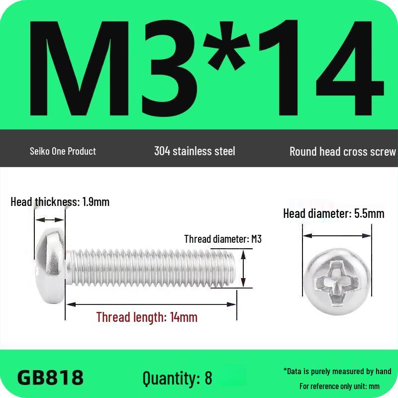 Phillips Pan Head Machine Screws, 304 Stainless Steel, Sizes M1-M10