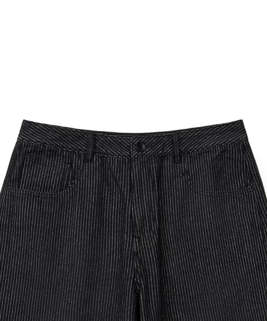 EXCONTAINER Pin Stripe Wide Denim Pants (Black)