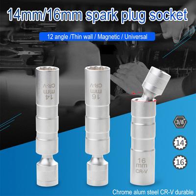 Klucz nasadowy do świec zapłonowych 14/16 mm Magnetyczny 12-kątowy klucz do demontażu świec zapłonowych Cienkie ścianki Nasadki napędowe 3/8"