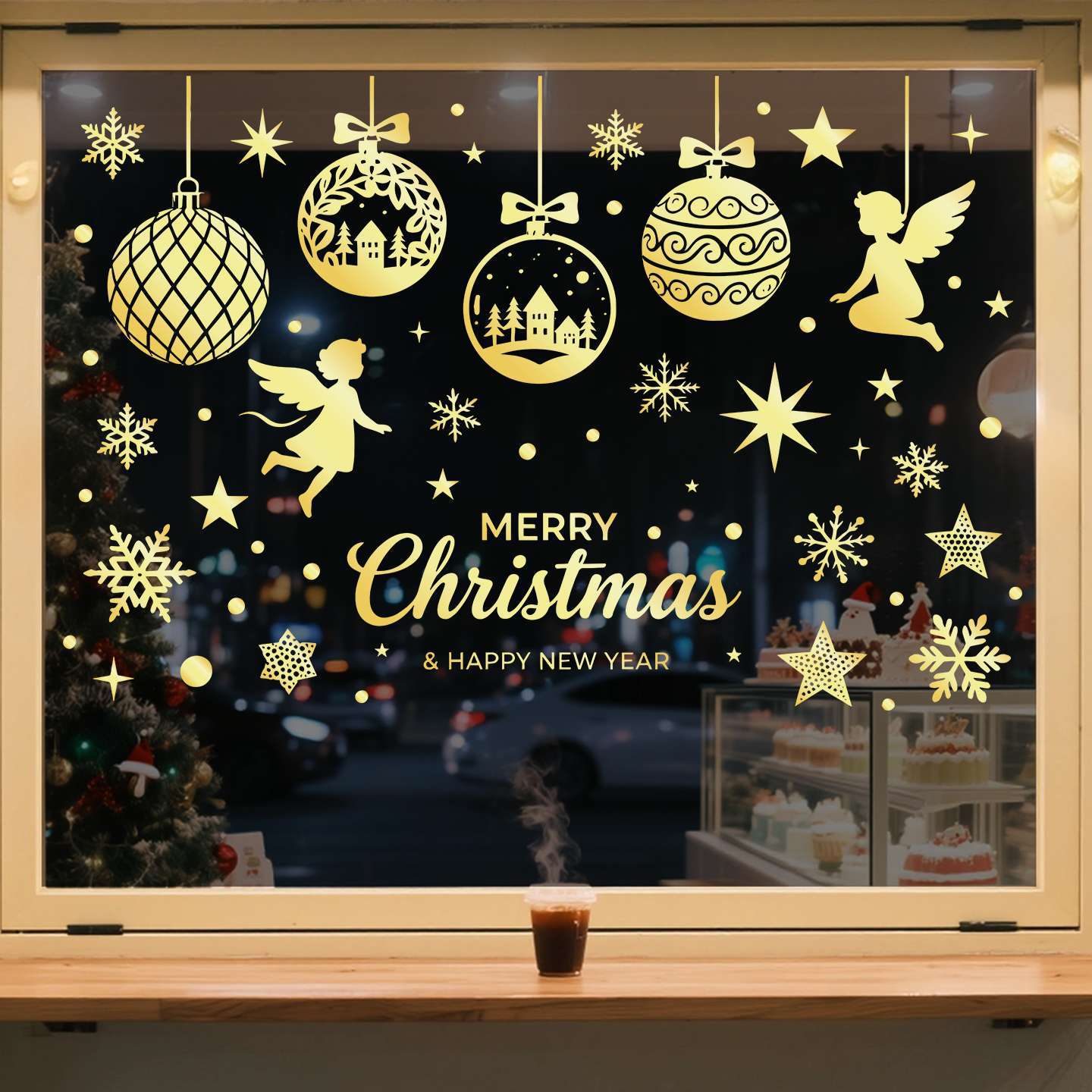 Рождественский шар Ангел Статическое электричество Стекло Окно Рождественский праздничный дисплей Окно Раздвижная дверь Декоративная наклейка на окно