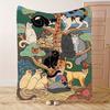 Cartoon Cats & Vibrant Tree Flannel Printed Blanket Suitable For All Seasons Suitable For Living Room Office Sofa And Travel