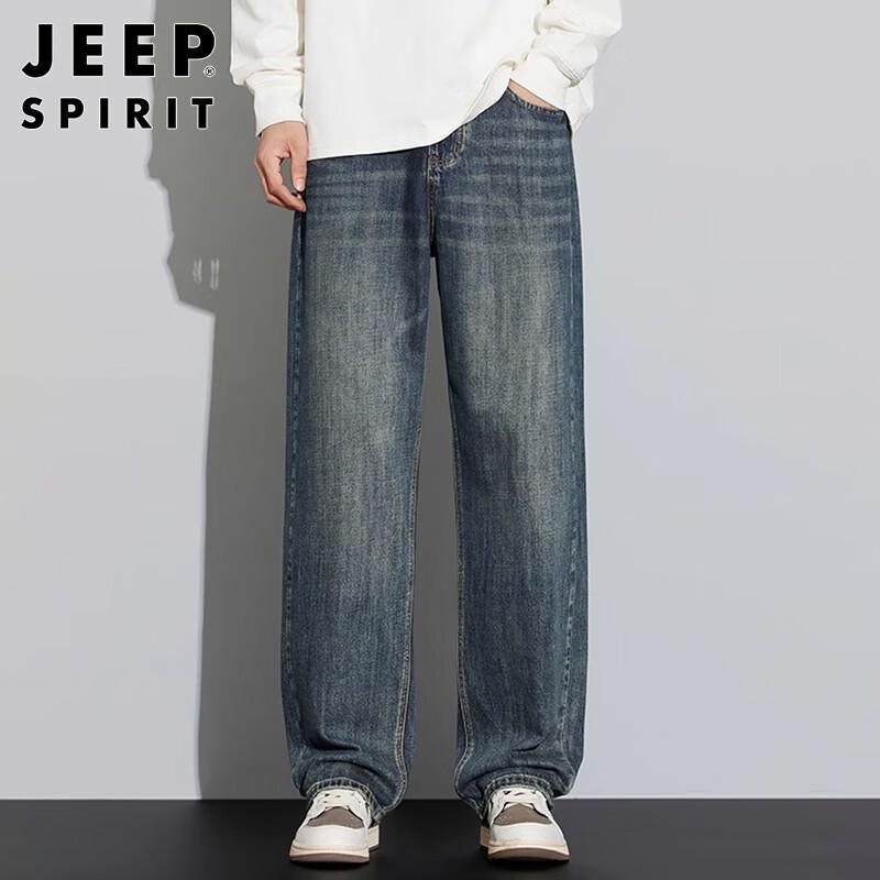 JEEP SPIRIT Men's Loose Straight High Street Denim Jeans