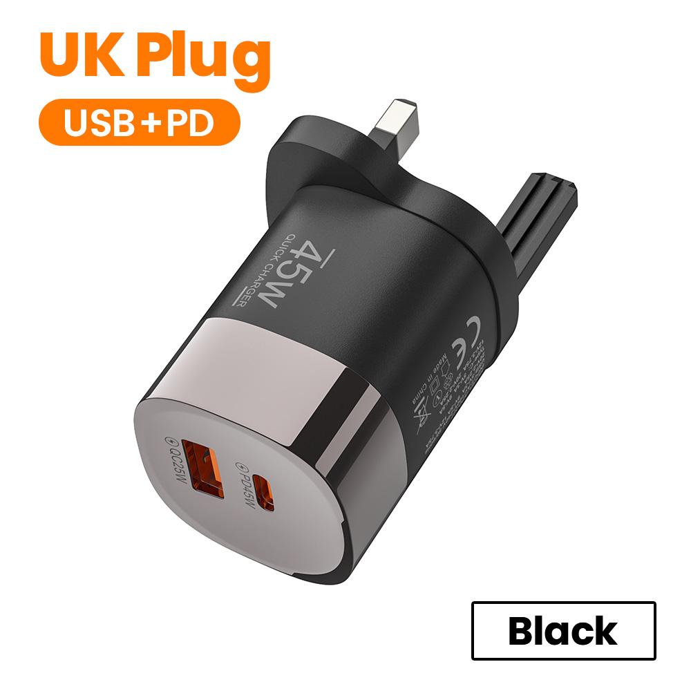 Dual Ports USB Type C Charger Fast Charging 45W QC PD 3.0 Travel Wall Charger Adpater Fast USB Chargers For Phone EU US UK Plug 5