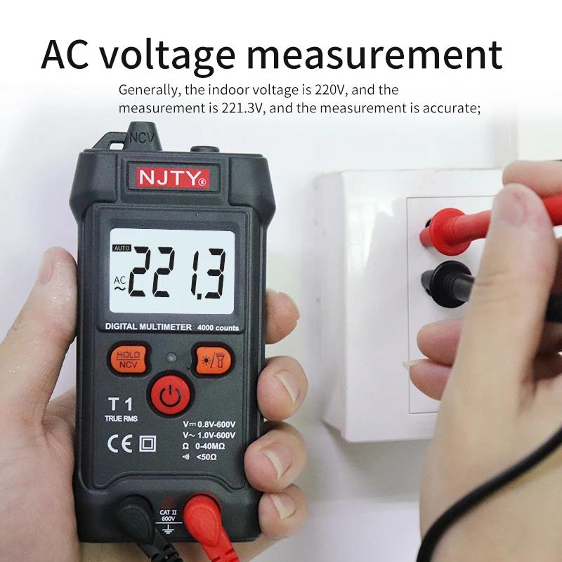 NJTY Professional Digital Multimeter Mini Auto Range Smart Multimetro 4000 Counts AC/DC Voltage Meter Resistance Tester