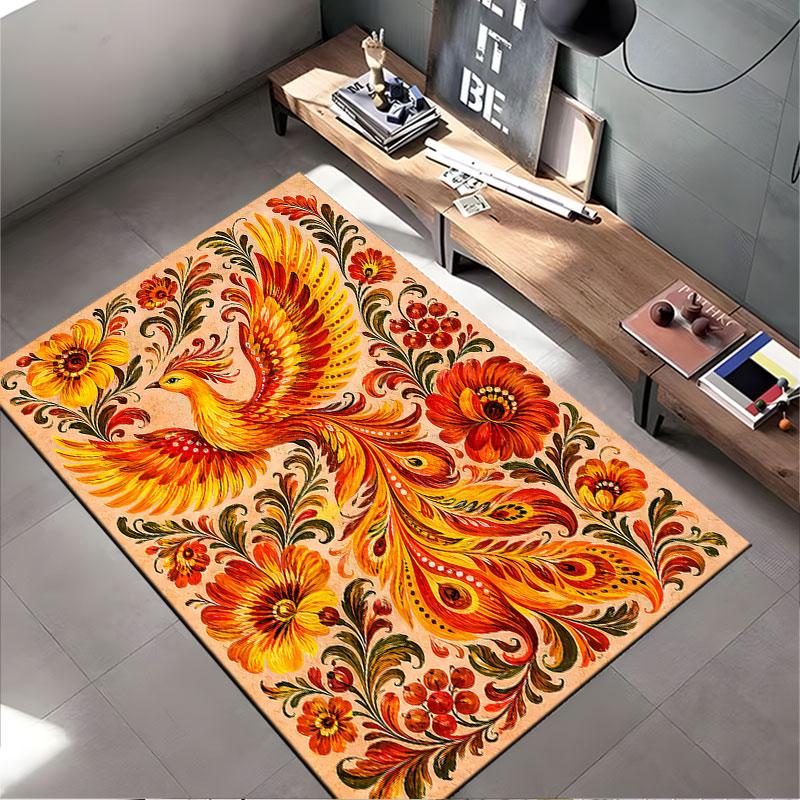 Bright Phoenix With Flowers Suitable As a Non-slip Mat for the Living Room or Bedroom Sofa