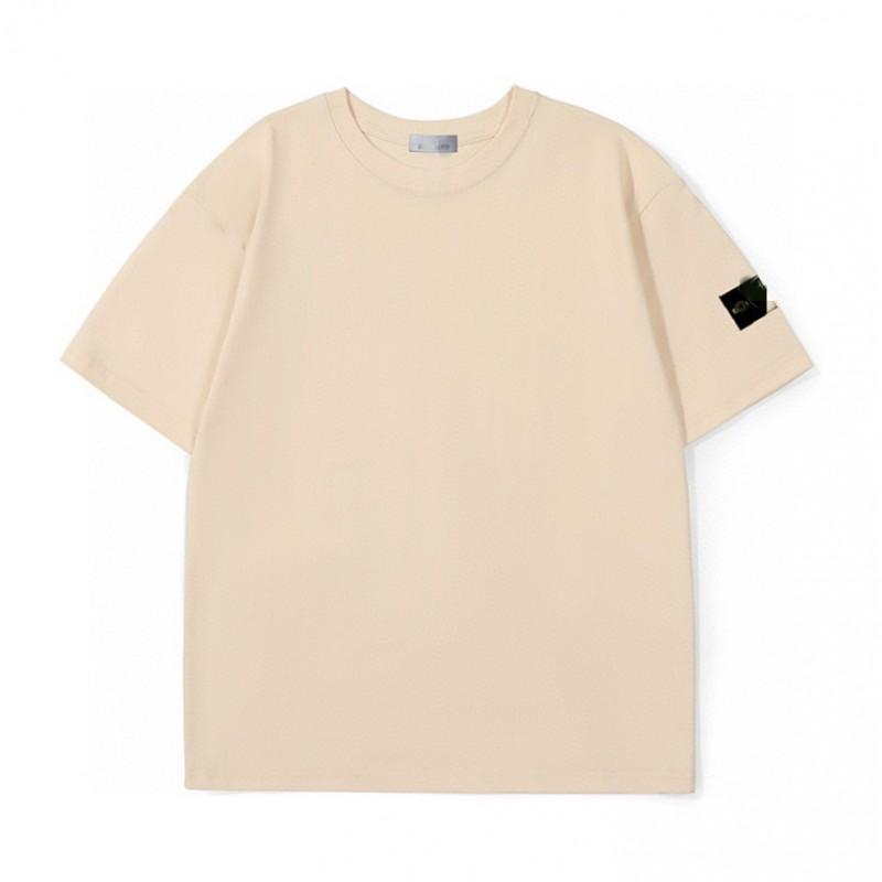 Stoneh Classic Patch Solid Color T-Shirt Men Women High Street Basic Short Sleeve Crewneck Casual Top