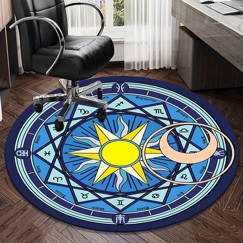 Celtic Moon Pentagram Art Round Carpet Chair Cushion Round Entryway Rug, Soft Round Rugs for Living Room, Bedroom, Circle Carpet Decor Gifts