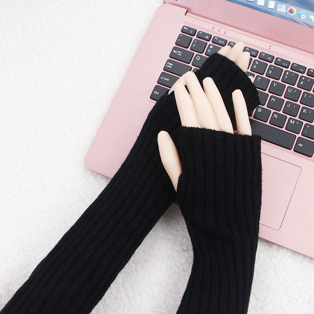 Color Fingerless Gloves Knitted Arm Warmers Wool Sleeve Cuff Elastic Gloves Female Arm Warmers