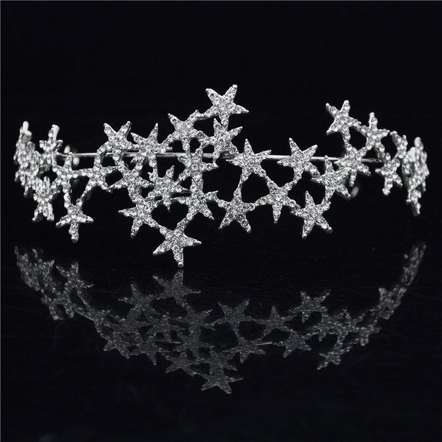 

Роскошные Стразы Звезды Диадемы Корона для Женщин Свадебные Украшения Для Волос Девочек Повязки На Голову Украшения Для Головы