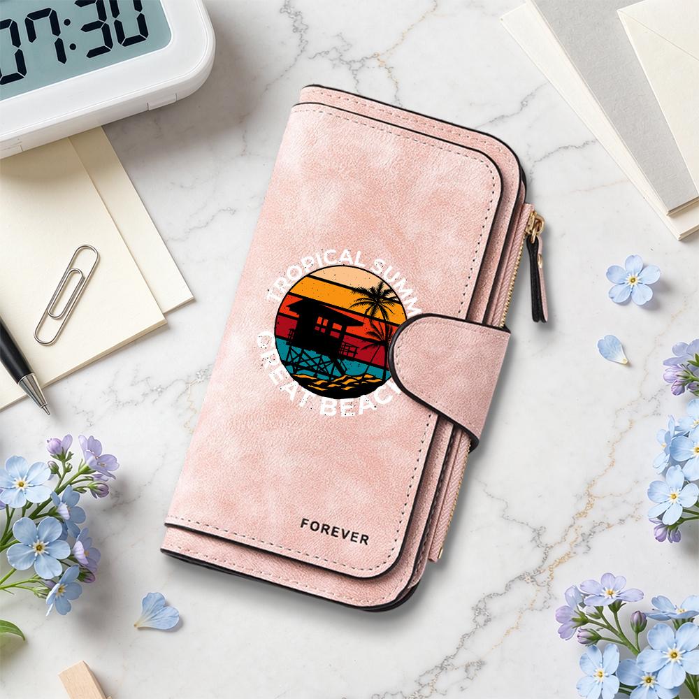 Tropical Beach Summer Printed Wallet Large Capacity Multi Slot Fashion Casual Daily Purse