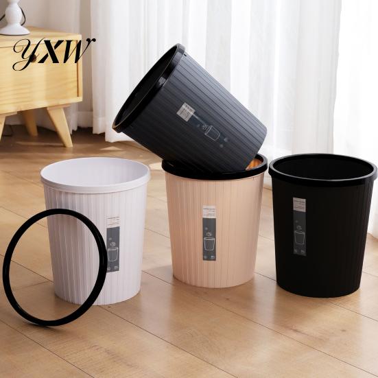 Trash Bin Garbage with Pressure Ring No Lid Space-Saving Plastic Kitchen Waste Container Bathroom Living Room Striped Can for Daily Life