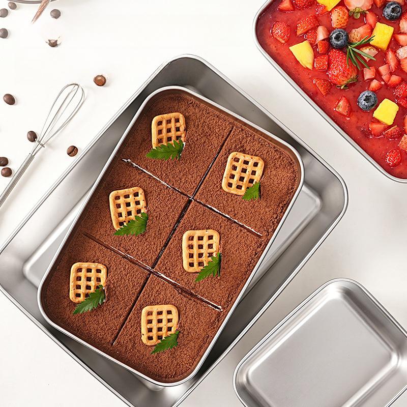 Stainless Steel Tiramisu Mold Cake Tray Cake Shaping Container With Lid Cake Preservation Box Household Dessert Baking Tools