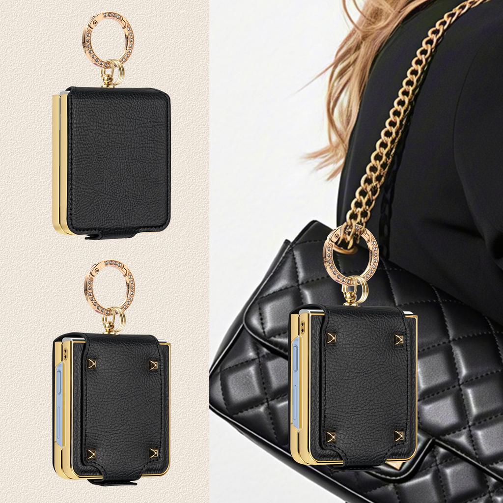 Für Samsung Galaxy Z Flip7 5G Hülle PU+PC Schutzhülle mit Fingerhalter