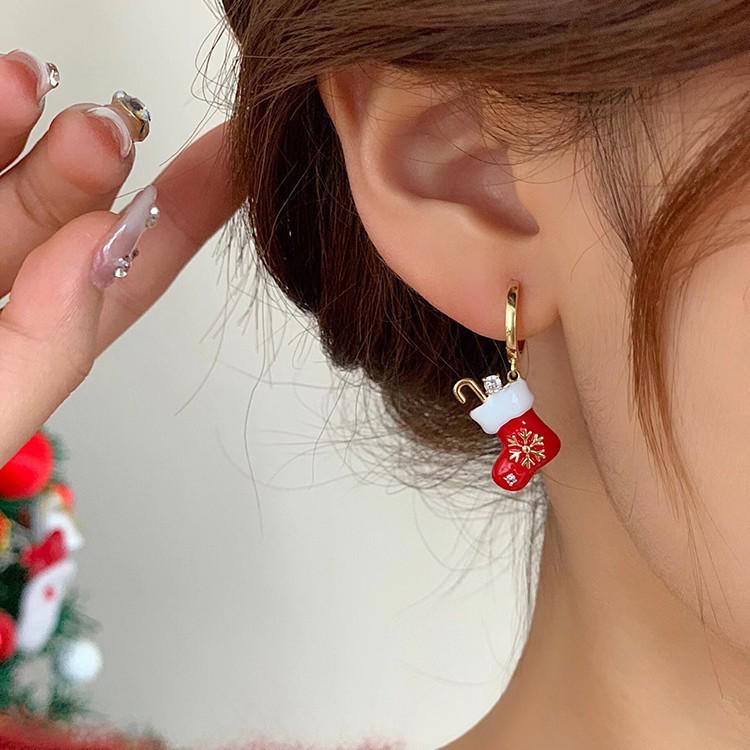 Festive Snowflake Christmas Stocking Earrings for Women