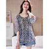 Summer New Seven Quarter Sleeve Lace Up Printed Top for Women Fashionable and Versatile Loose Fitting Shirt Small Top