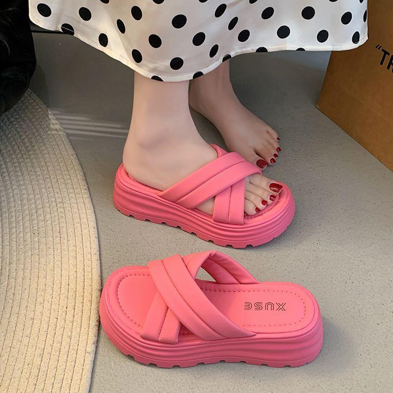 French Holiday Non-slip Cool Slippers 2025 Summer New Fashion Outer Wear One Word Non-slip Beach Heightening Slippers Women