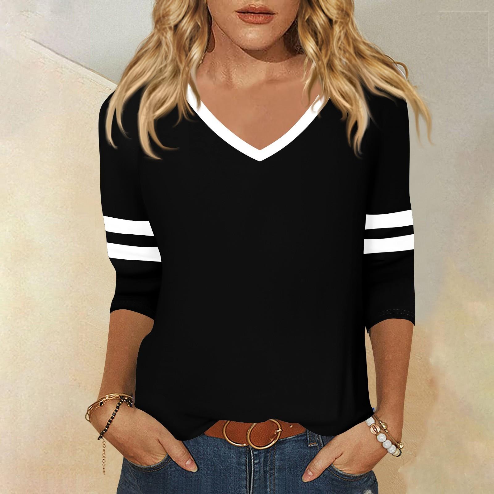 

Женская футболка с рукавом 3/4, повседневная, для выходных, модная, базовая, с V-образным вырезом, обычного кроя XXXXXL чёрный