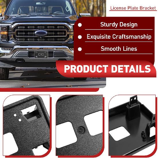 Front License Plate Bracket Compatible with 2021-2023 Ford F150 3.3L 5.0L Bumper License Plate Holder Frame Replacement for ML3Z17A385AB FO1068185