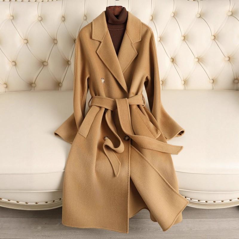 Womens Double-Sided Wool Coat Oversized Longline Trench Style Knee-Length Loose Fit British Elegant Winter Outerwear