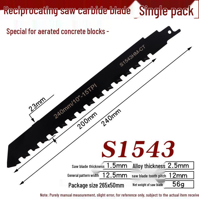 Tungsten Carbide Reciprocating Saw Blade for Brick, Aerated, Porous Concrete, and Fiber Cement Cutting