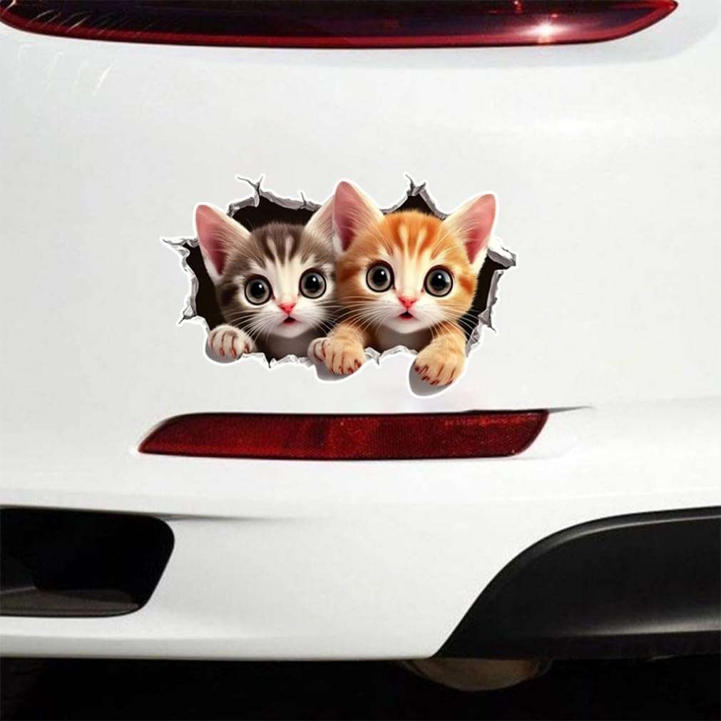 Set de 2 Autocolante 3D Pisică Desene Animate 16x10cm Umor Impermeabile Decalcomanii Animale pentru Mașină Camion Motocicletă Perete | #JP18