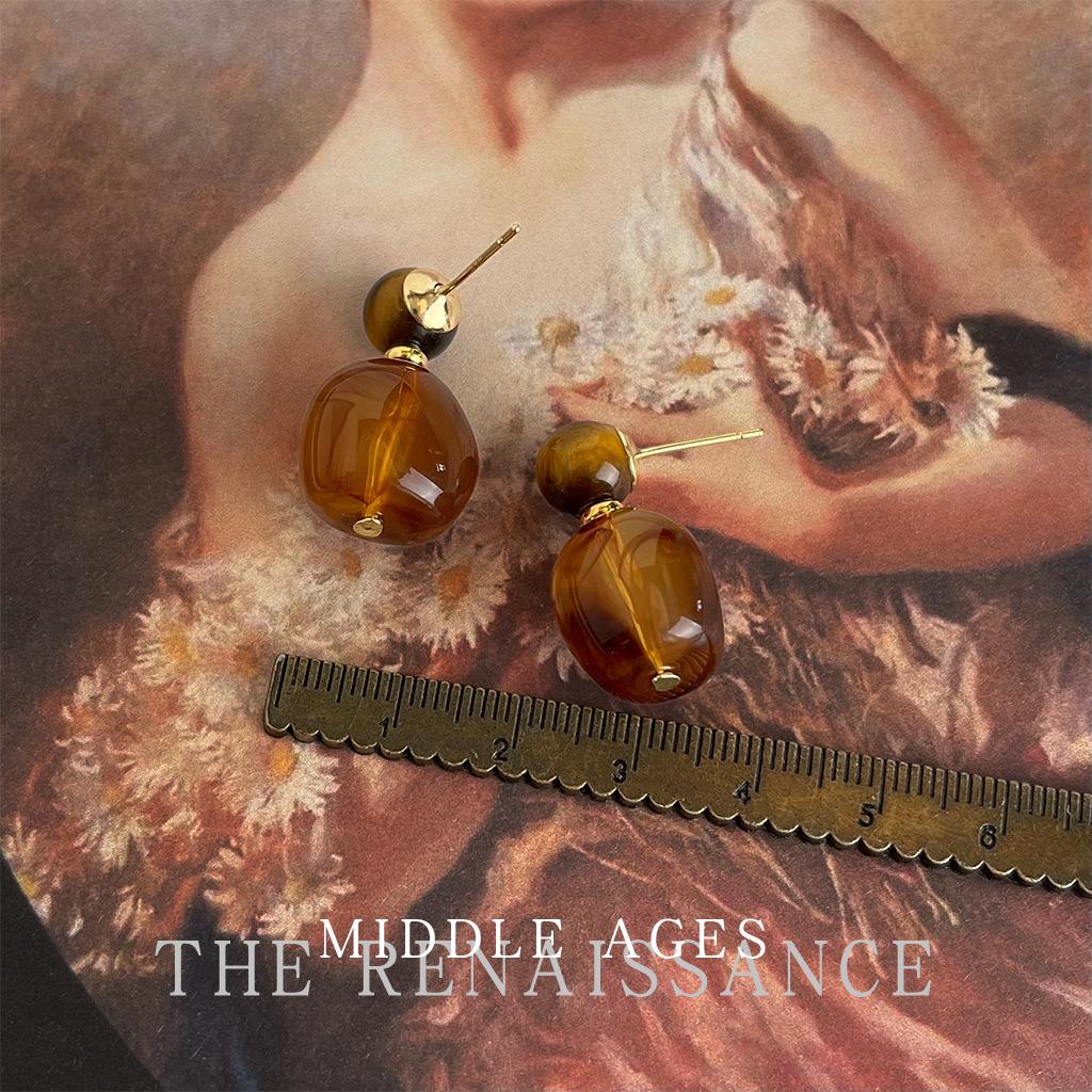 Amber Tiger's Eye Earrings Maillard Brown Stud Earrings Literary Retro Ear Jewelry