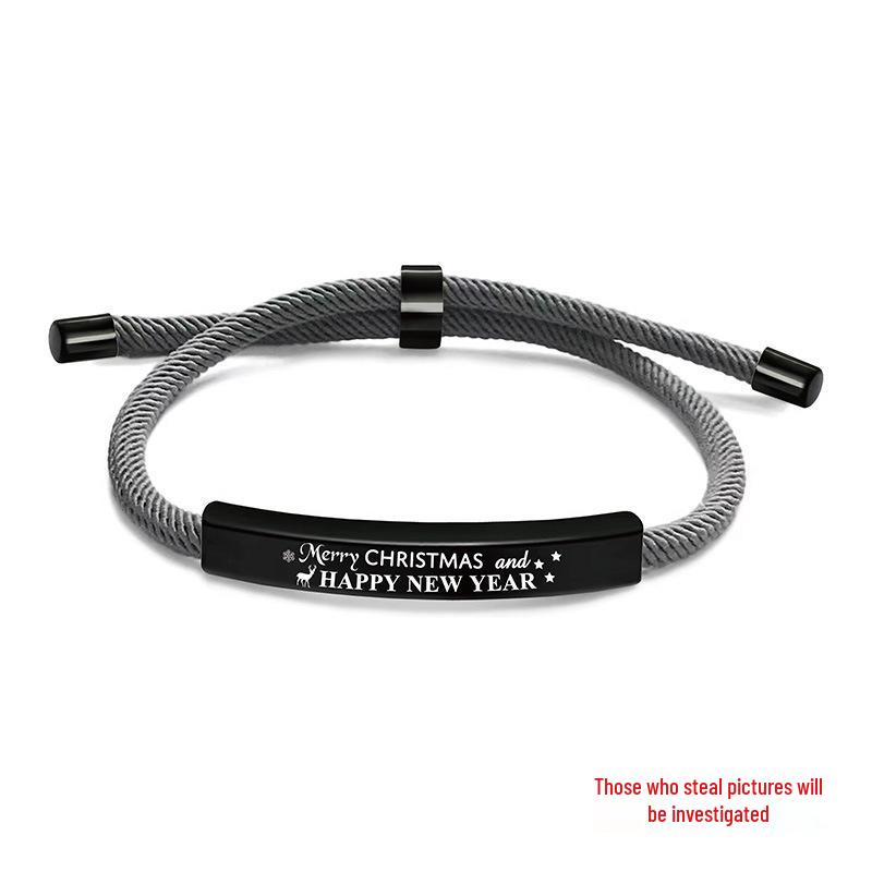 Stainless Steel Black Red Woven Rope Bracelet - Trendy European and American Fashion, Engraved, Christmas Gift